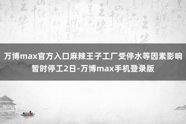 万博max官方入口麻辣王子工厂受停水等因素影响暂时停工2日-万博max手机登录版